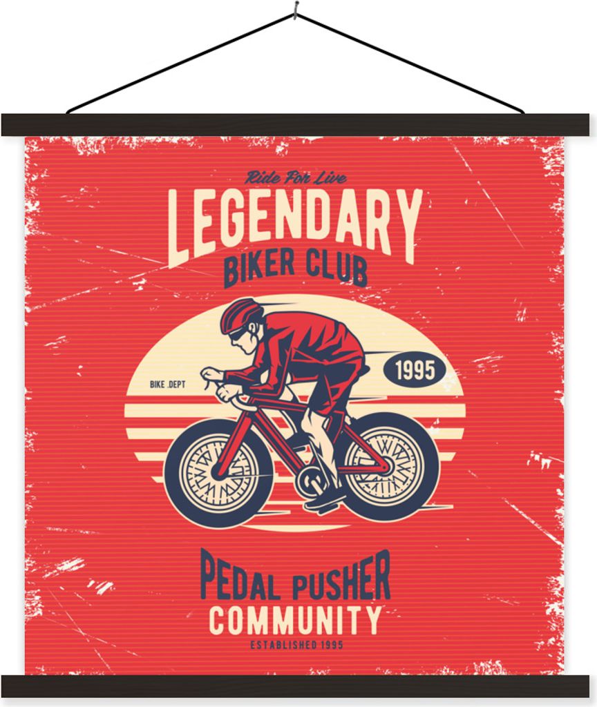 MuchoWow Textilposter Radfahrer - Fahrrad - Vintage 120x120 cm mit schwarzem Rahmen - Aufhängungsset