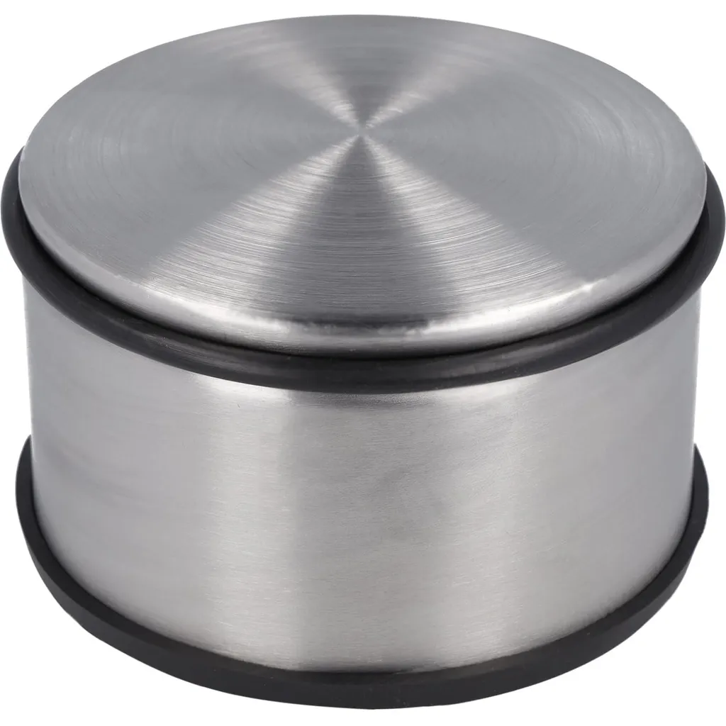 Arrêt de porte rond inox lesté 1,8 kg avec protection caoutchouc noir