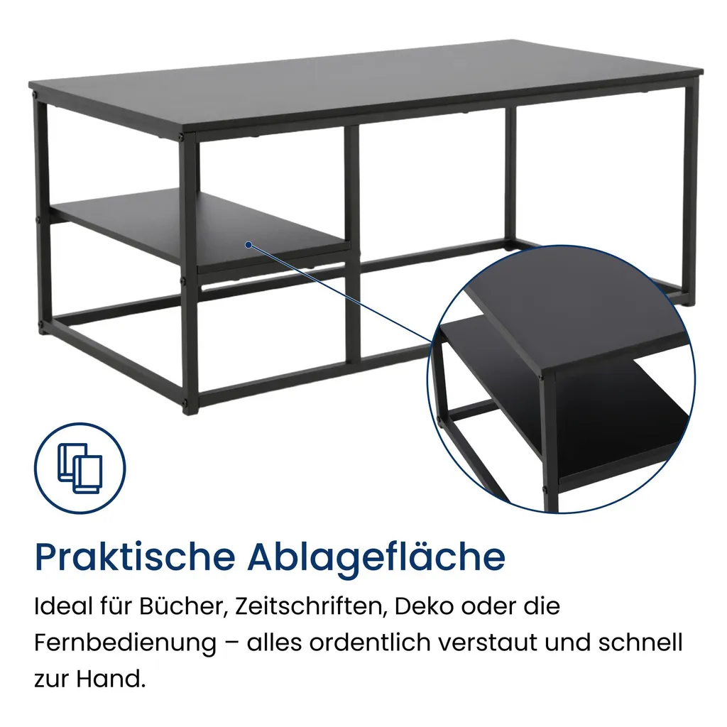 Table basse robuste facile d'entretien cadre métal noir 102x52x42 cm