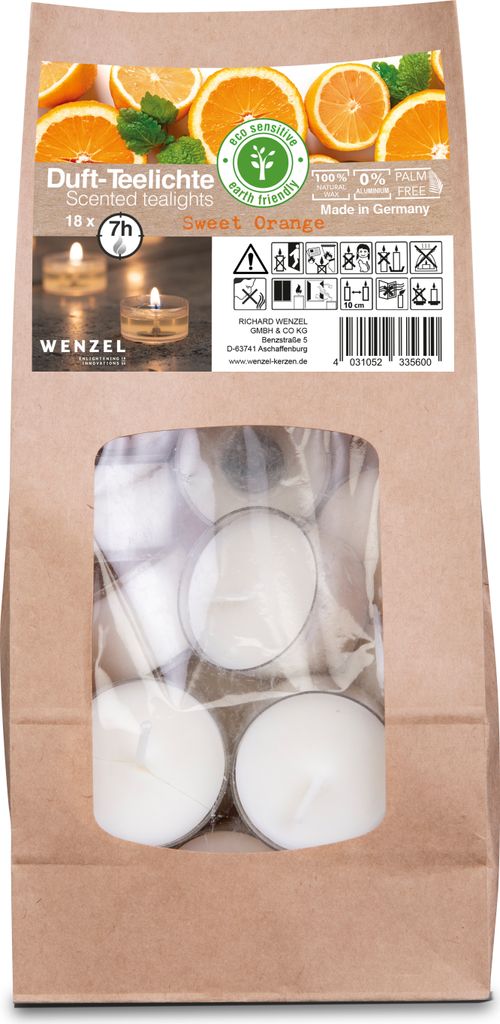 18 Stück Duft Teelichter Sweet Orange von Wenzel aus natürlichem Wachs