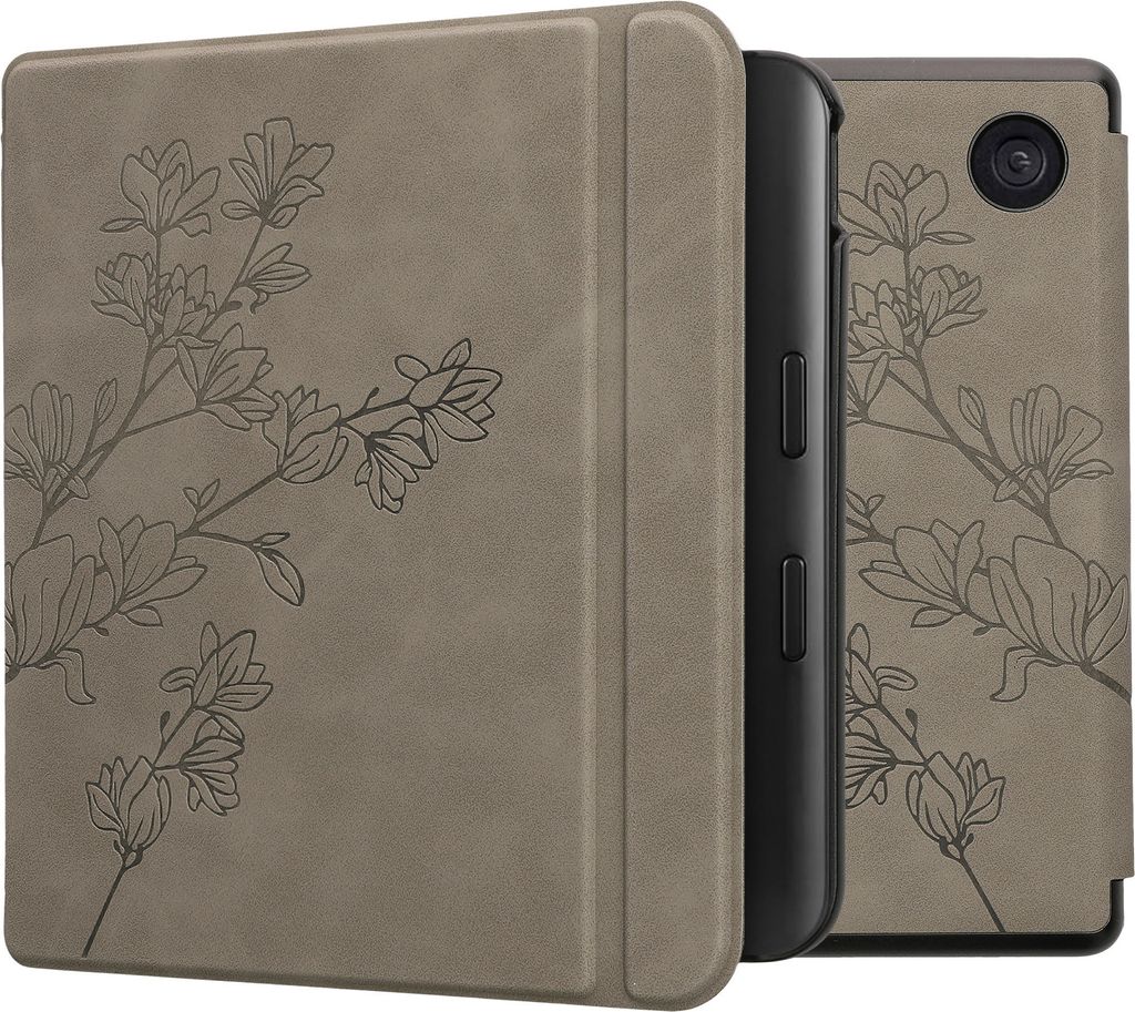 kwmobile Schutzhülle für Kobo Kobo Libra Colour / Tolino Vision Color Hülle - eReader Case aus Kunstleder mit Auto Sleep Funktion - Magnolien mi...