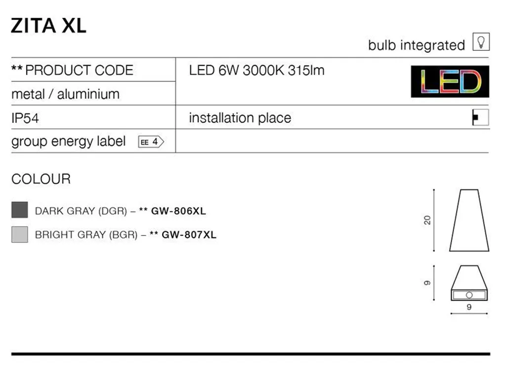 Applique Murale Zita XL AZ2200 - Solution pour Éclairer les Grands Murs