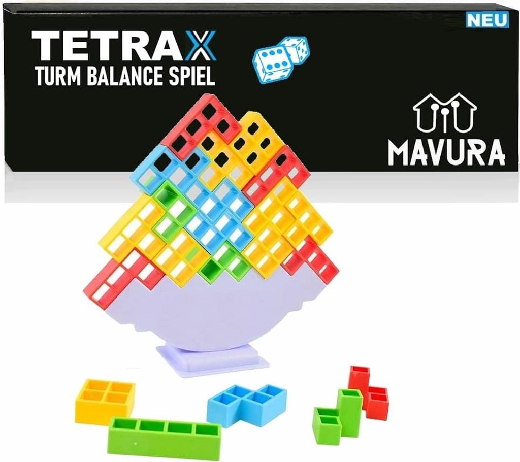 TETRAX Tower Balance Spiel Kinder Stapelspiel Turm Schaukelstapel Spielzeug 32tlg