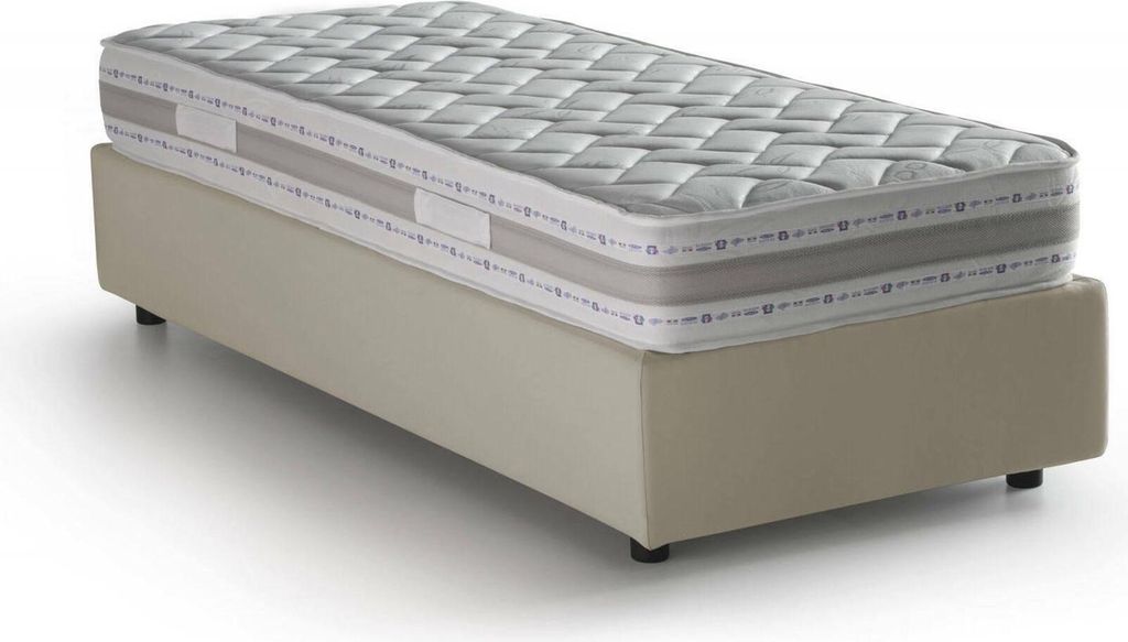 Einzelbett Dmorier, Containerbett mit Stoffbespannung, 100% Italy, Frontöffnung, inklusive Matratze Cm 90x200, Beige