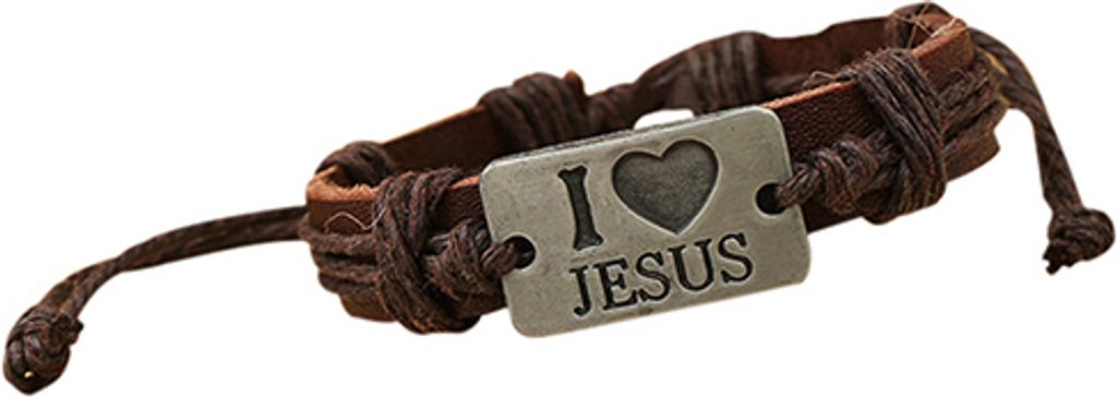 Uni I LOVE JESUS Kunstleder Armreif Hanfseil Kette verstellbares Armband-Dunkelbraun