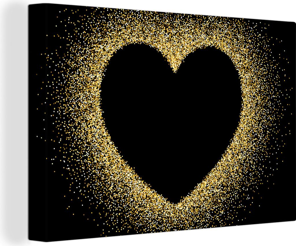 OneMillionCanvasses - Leinwandbilder - 140x90 cm, Goldenes Herz auf schwarzem Hintergrund, Wandbilder Kunstdruck Wanddekoration - Foto auf Leinwa...