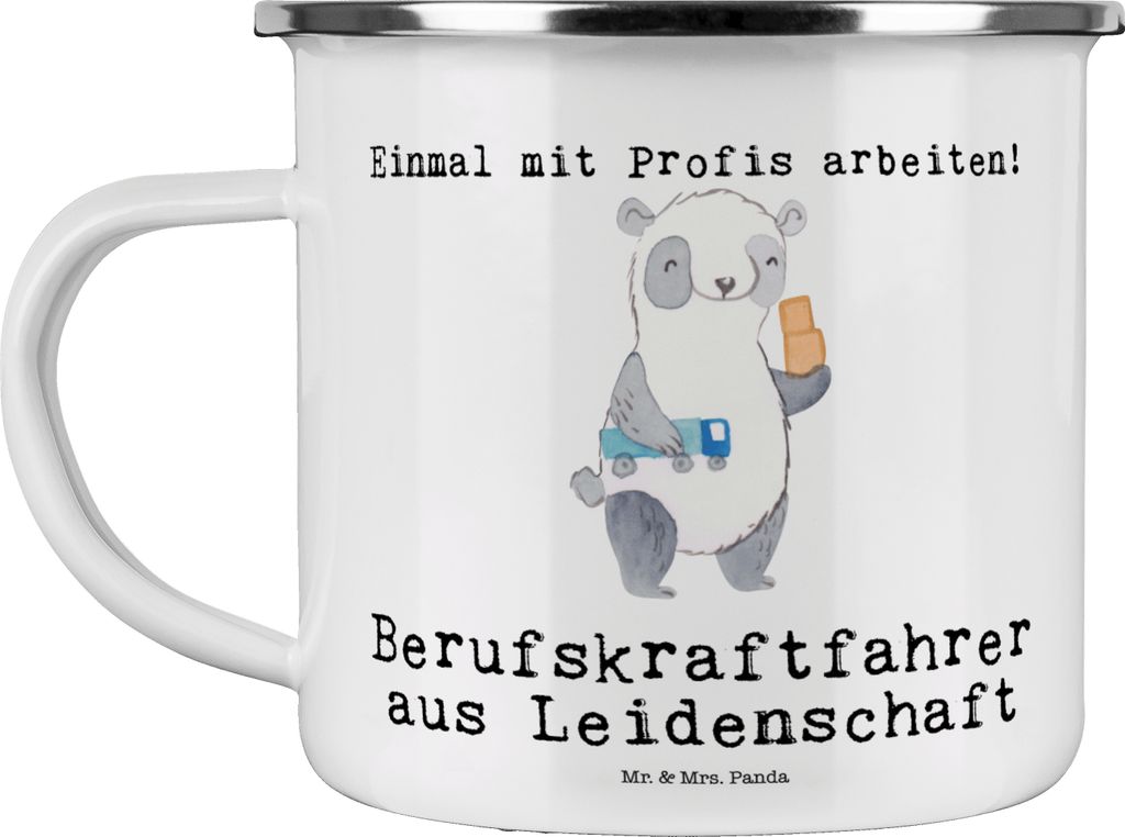 Mr. & Mrs. Panda Teetasse Berufskraftfahrer Leidenschaft - Weiß - Geschenk, Pott, Campingtasse, Emaille Tasse, Haferl, Teebecher