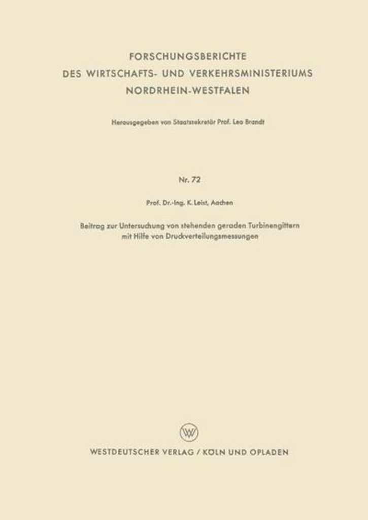 Beitrag zur Untersuchung von stehenden geraden Turbinengittern mit Hilfe von Druckverteilungsmessungen