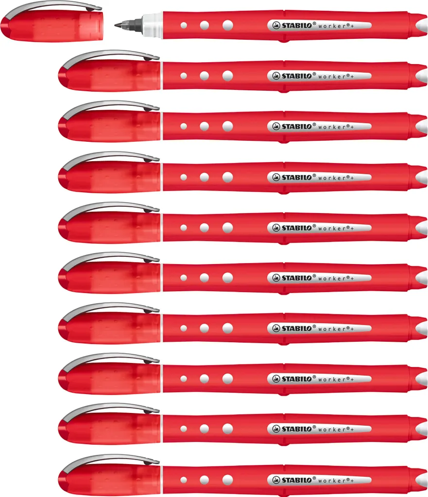 Roller STABILO worker+ coloré rouge moyen paquet de 10 stylos à encre