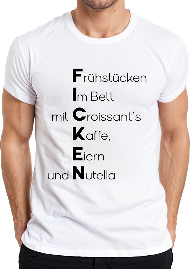 Frühstück im Bett mit Croissant Kaffee Schokocreme Lustig Spruch Herren T-Shirt, Weiß, L