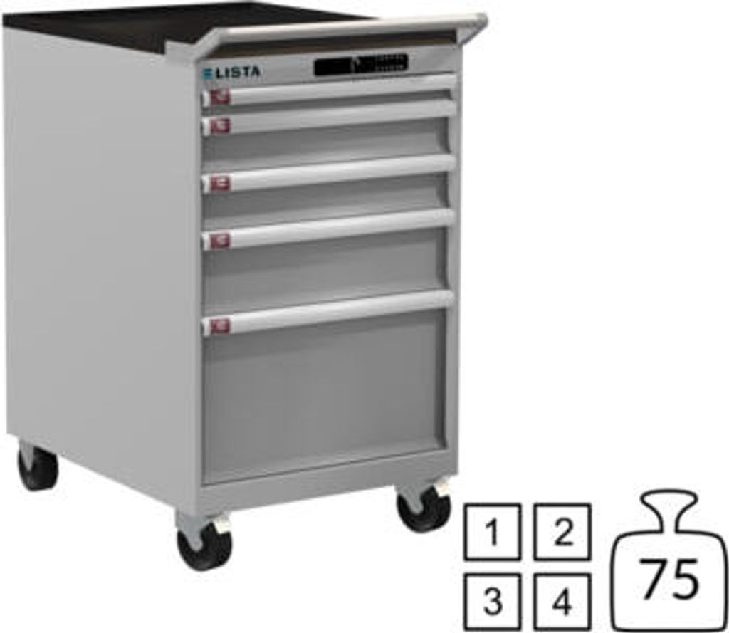Lista Schubladenschrank - 78.157.020 - 990 x 564 x 725 mm (HxBxT) - 5 Schubladen - 75 kg - Code Lock - lichtgrau (RAL 7035)