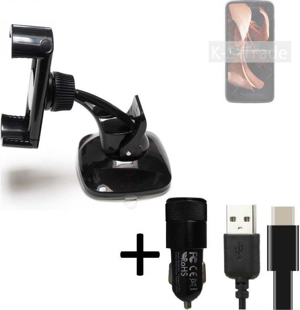 K-S-Trade Handy-Halterung kompatibel mit Motorola Razr 2022 Windschutzscheibe / Armaturenbrett + LADEGERÄT mit Mico USB Kabel Autohalterung