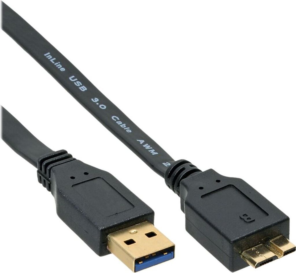 InLine USB 3.0 Flachkabel, A an Micro B, schwarz, 1,5m