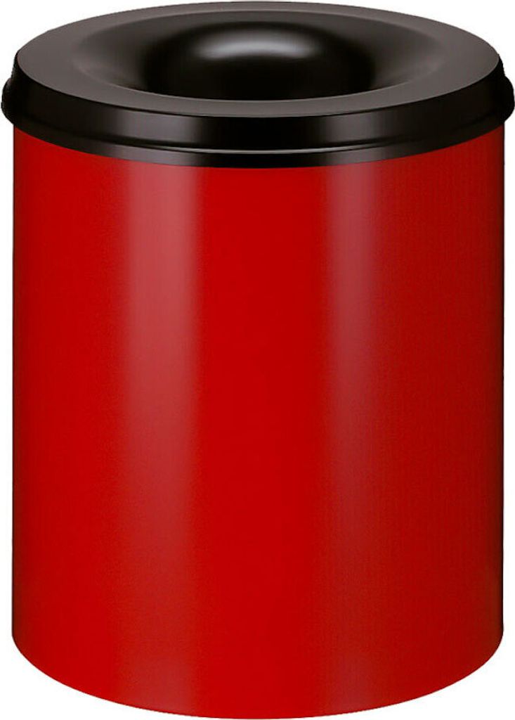 Selbstlöschender Papierkorb & Abfallsammler aus Metall | 80 Liter, HxØ 54x47cm | Rot, Kopfteil Schwarz