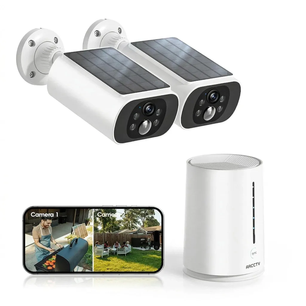 Caméra Extérieure Solaire sans Fil 2K avec Base et Vision Nocturne Couleur