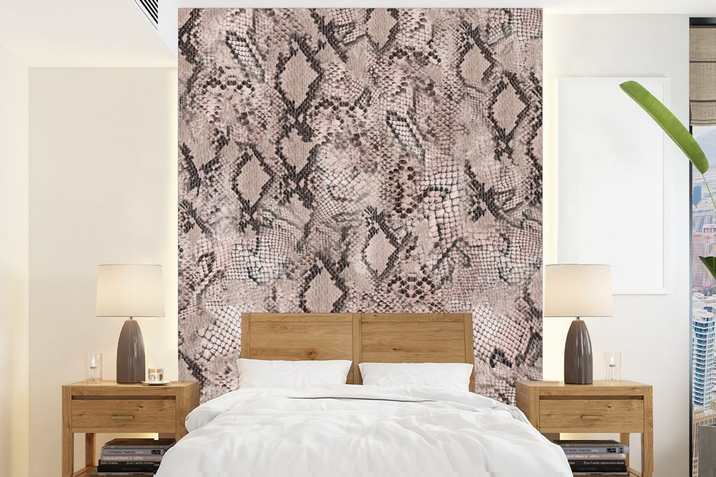 MuchoWow Fototapete für Wohnzimmer oder Schlafzimmer Wandtapete Vinyl Motivtapete Tierhaut - Grau - Schuppen - 190x260 cm - Papiertapete
