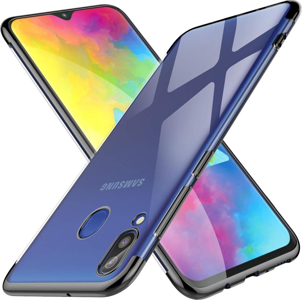 TPU Hülle für Samsung Galaxy M20 Case Silikon Cover Transparent mit Farbrand Handyhülle