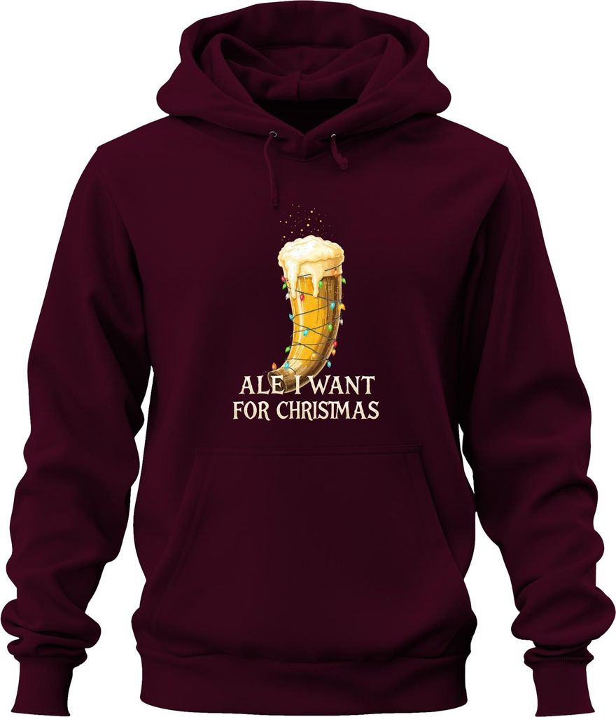 Ale I Want For Christmas Wikinger Trinkhorn Bier Geschenk lustig Uni Hoodie Kapuzenpullover, Burgundy, L