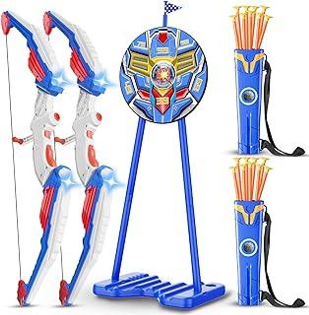 DX DA XIN Pfeil und Bogen Kinder - LED Licht Bogenschießen Spielzeug Set mit Stehender Zielscheibe Saugnapfpfeile und Köcher Sportgeräte Outdoor...