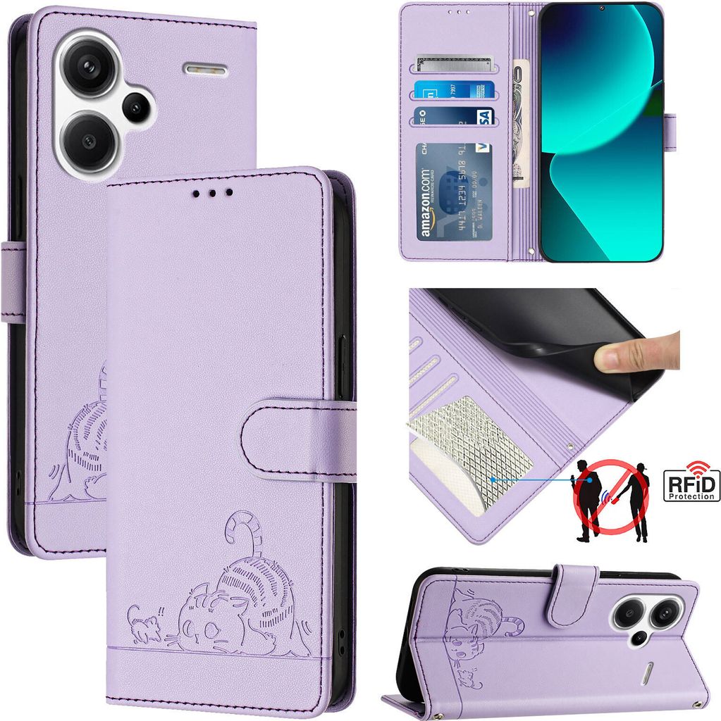 Leder Hülle für Xiaomi Redmi Note 13 Pro+ Süße Katze Flip Produktbild 