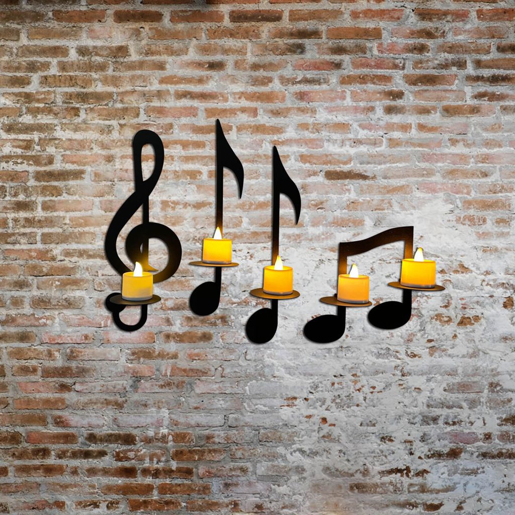 (4er-Set) Schwarze Musiknoten-Wandkerzenhalter, Produktbild 8