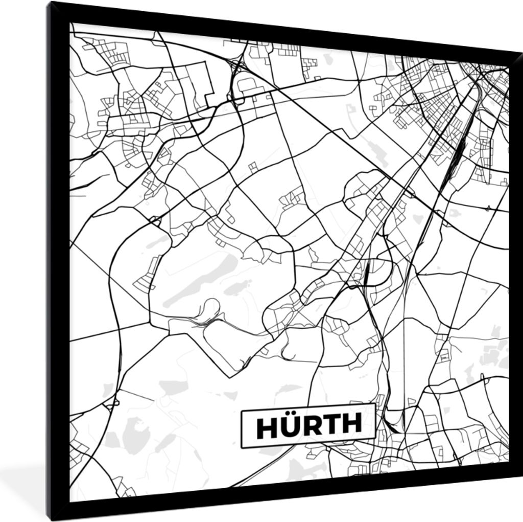 MuchoWow Gerahmtes Poster Karte - Hürth - Karte - Stadtplan 40x40 cm - Poster mit Schwarzem Bilderrahmen Wandposter Rahmen Foto Bilder - Mit Rah...