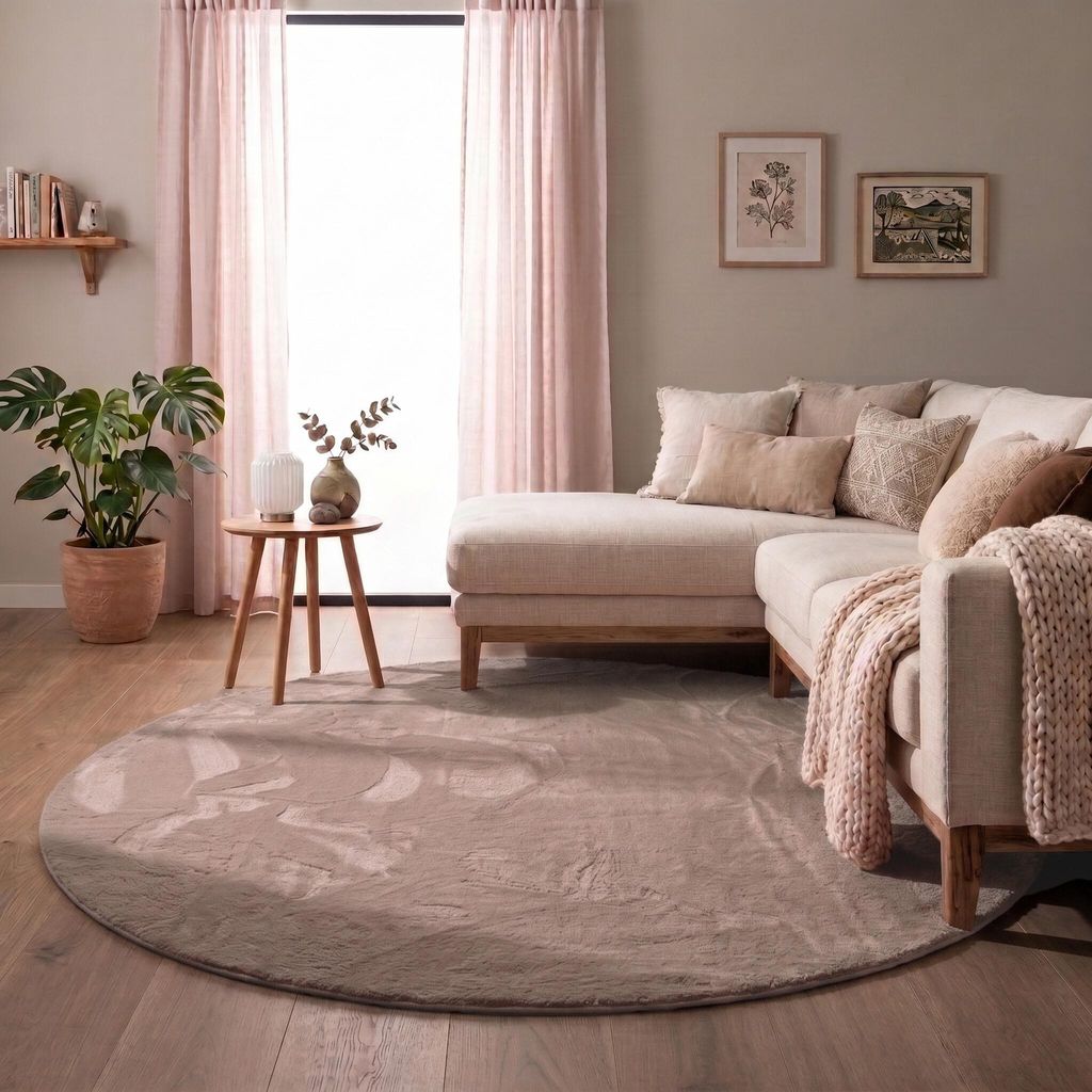 Volero - Flauschiger Teppich Rund - Cozy Taupe - Ø 100 cm - Produktbild 