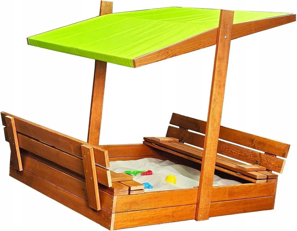 Sabbiera in legno con panca Copertura del tetto Sabbiera impregnata verde 10772