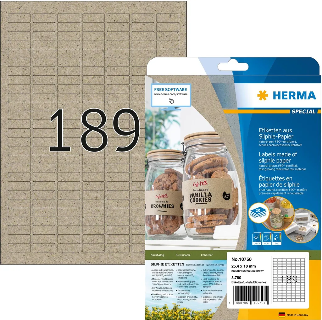 HERMA 10750 3780 Etichette Marrone Naturale 25,4x10mm Universali