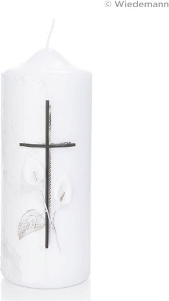 Trauerkerze Ornament verziert 200 x 80 mm, Gedenkkerze