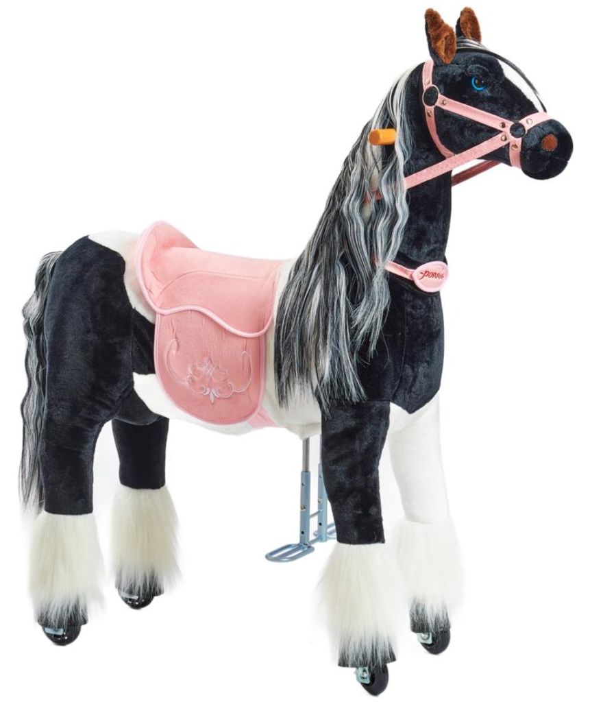 Mechanisch paard op wielen, Pony Domino M met roze zadel Productafbeelding 