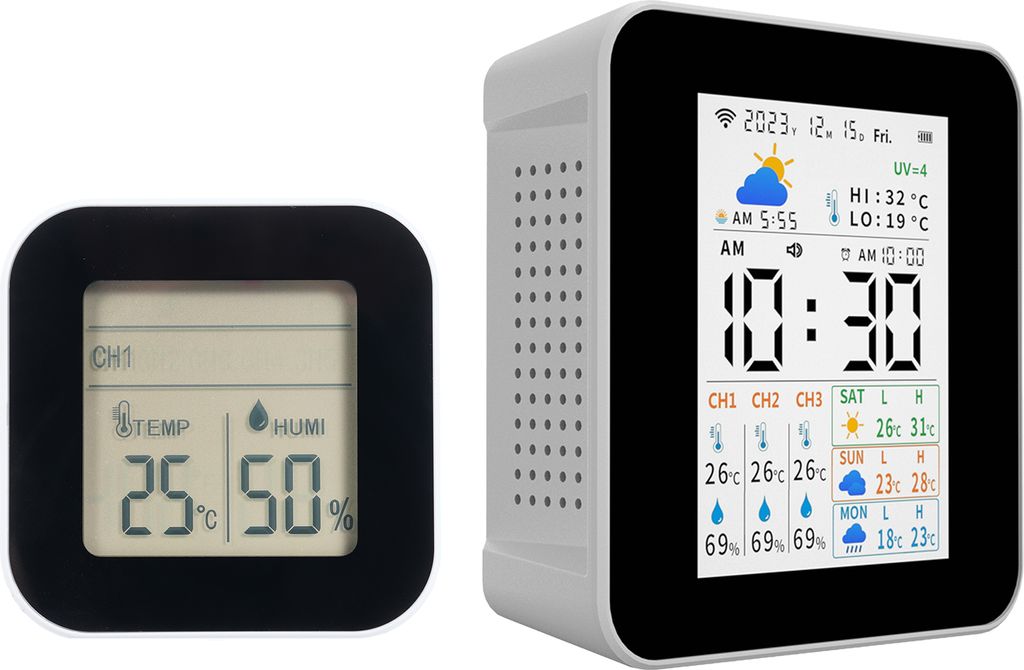 Thermometer fuer drinnen und draussen, kabellose Tuya-Wetterstation mit 1 Sensor, Feuchtigkeits- und Temperaturmesser, Echtzeit-Prognosemonitor, Un...