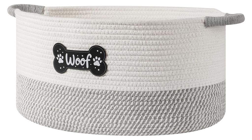 Hundespielzeugkorb, Hundespielzeugkiste, Aufbewahrungskörbe, gewebtes Baumwollseil, Haustierspielzeugkorb mit Griff, Kauspielzeug, Decken, Leinen,...