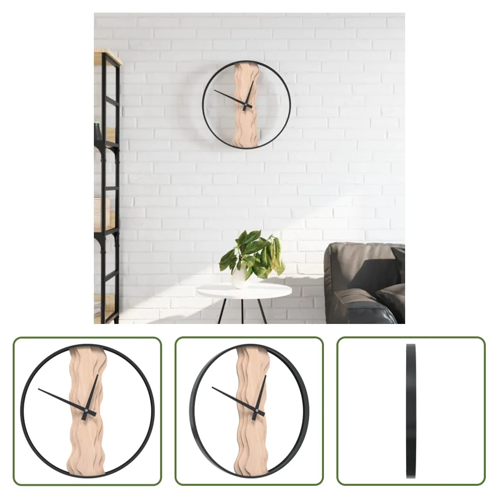 Orologio Parete Scandinavo 35cm Ferro Legno Quercia The Living Store