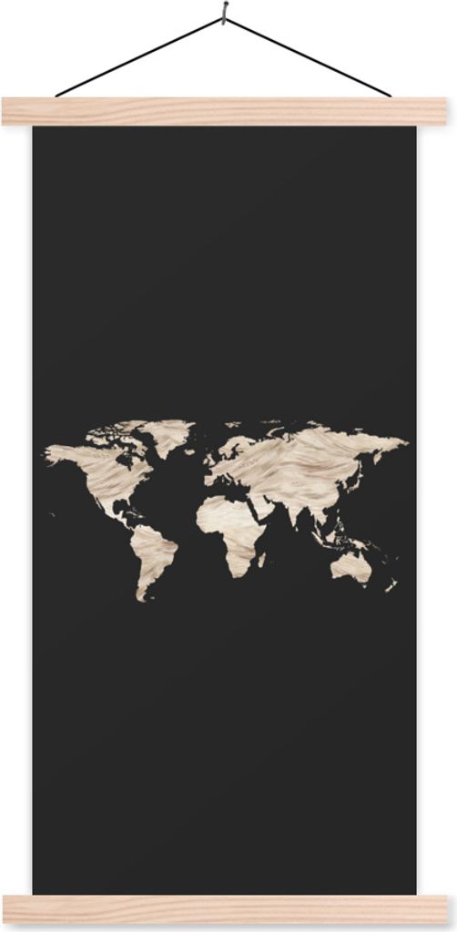 MuchoWow Textilposter Weltkarte - Heu - Braun 40x80 cm mit holzfarbenen Rahmen - Wohnzimmer