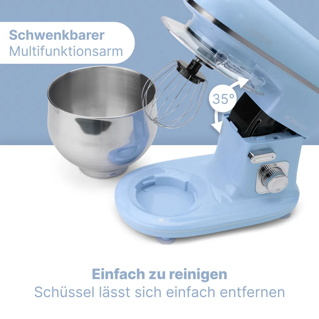 Robot pétrin efficace contre les pâtes difficiles Bomann 1100W Bleu - 13