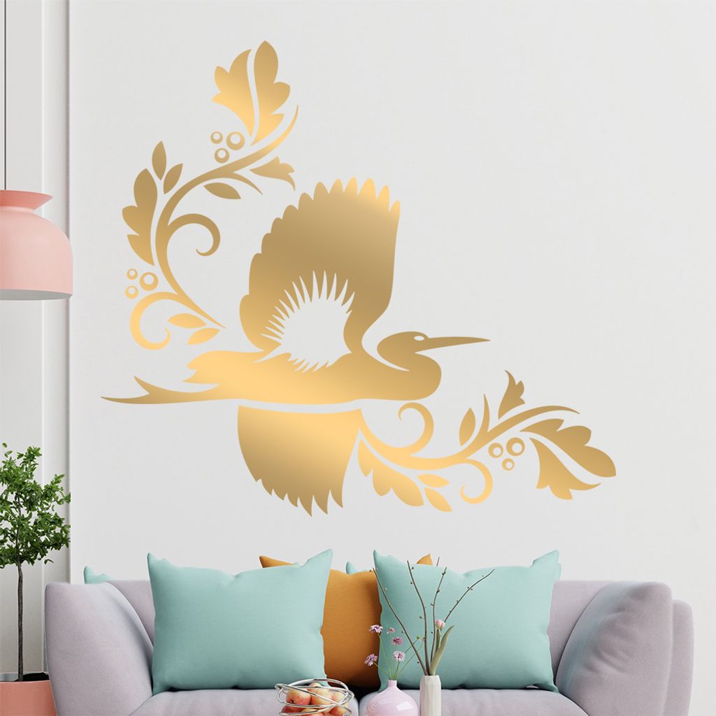 Tribal Reiher Ranke Wandtattoo in 6 Größen - Wandaufkleber Wall Sticker - Dekoration, Küche, Wohnzimmer, Schlafzimmer, Badezimmer