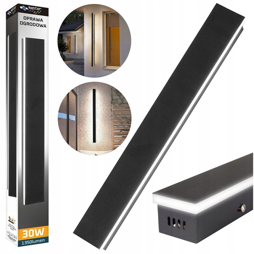 Master LED Wandleuchte 30W Außenlampe 100cm Schwarz RAL Produktbild 