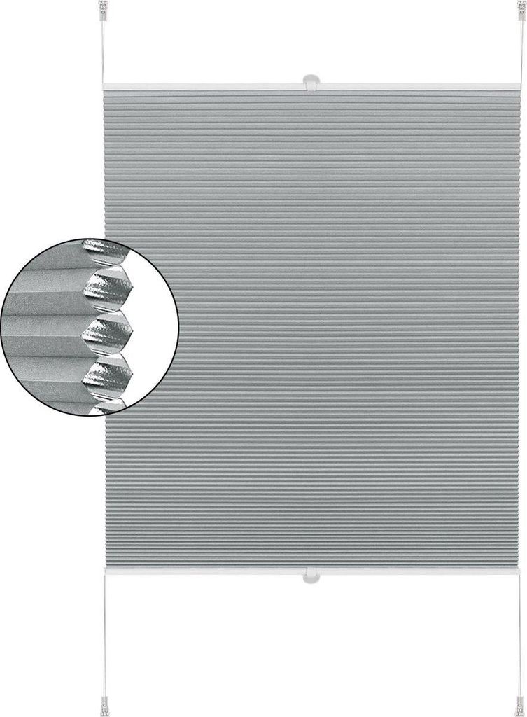 Wabenplissee Rollo – Grau – 65x130cm – Lichtdurchlässig – Ohne Bohren