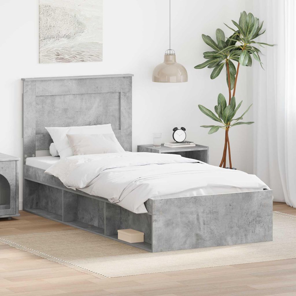 Maison Exclusive - Bettrahmen mit Kopfteil Beton 90 x 200 cm Massives Kiefernholz