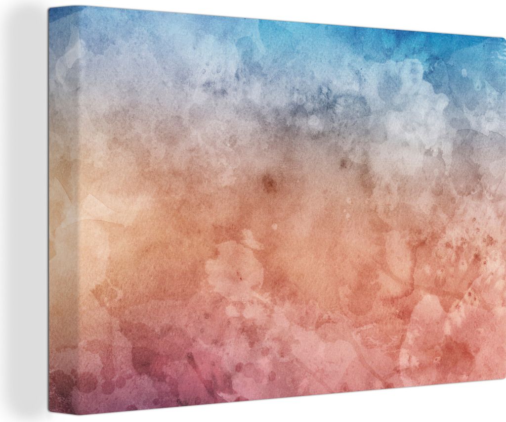 OneMillionCanvasses - Leinwandbilder - 150x100 cm, Wasserfarben - Orange - Blau - Rot, Wandbilder Kunstdruck Wanddekoration - Foto auf Leinwand -...