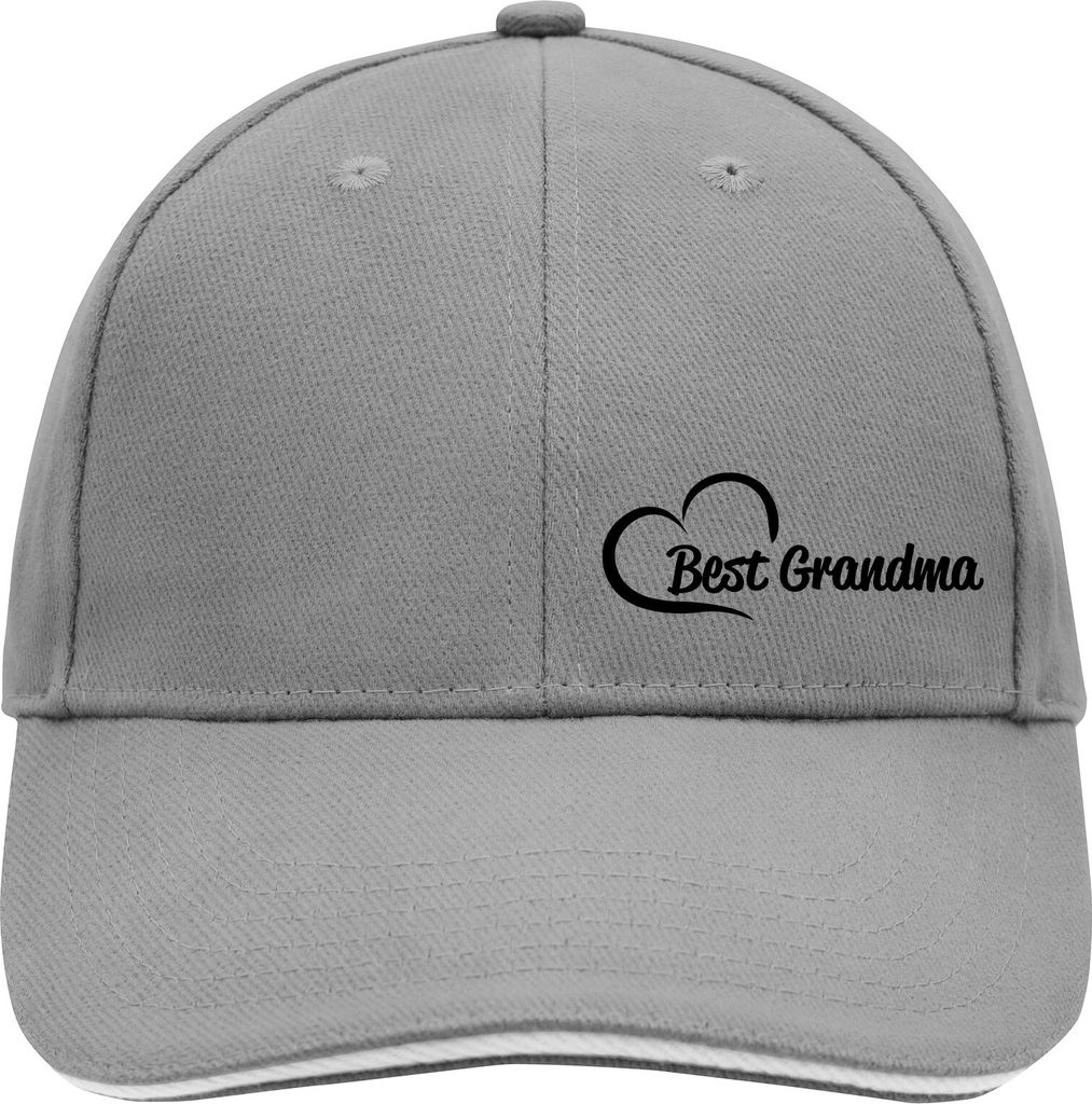 Huuraa Cappy Mütze Best Grandma Heart Dark Grey/White Baumwolle 6-Panel Kappe Geschenkidee