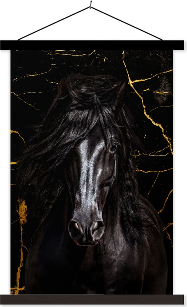 MuchoWow Textilposter Pferd - Gold - Marmor 120x180 cm mit schwarzem Rahmen - Fotos