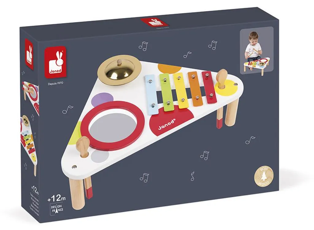 Janod Table à Musique Multicolore Confetti - Support Bois 4 Instruments - 15