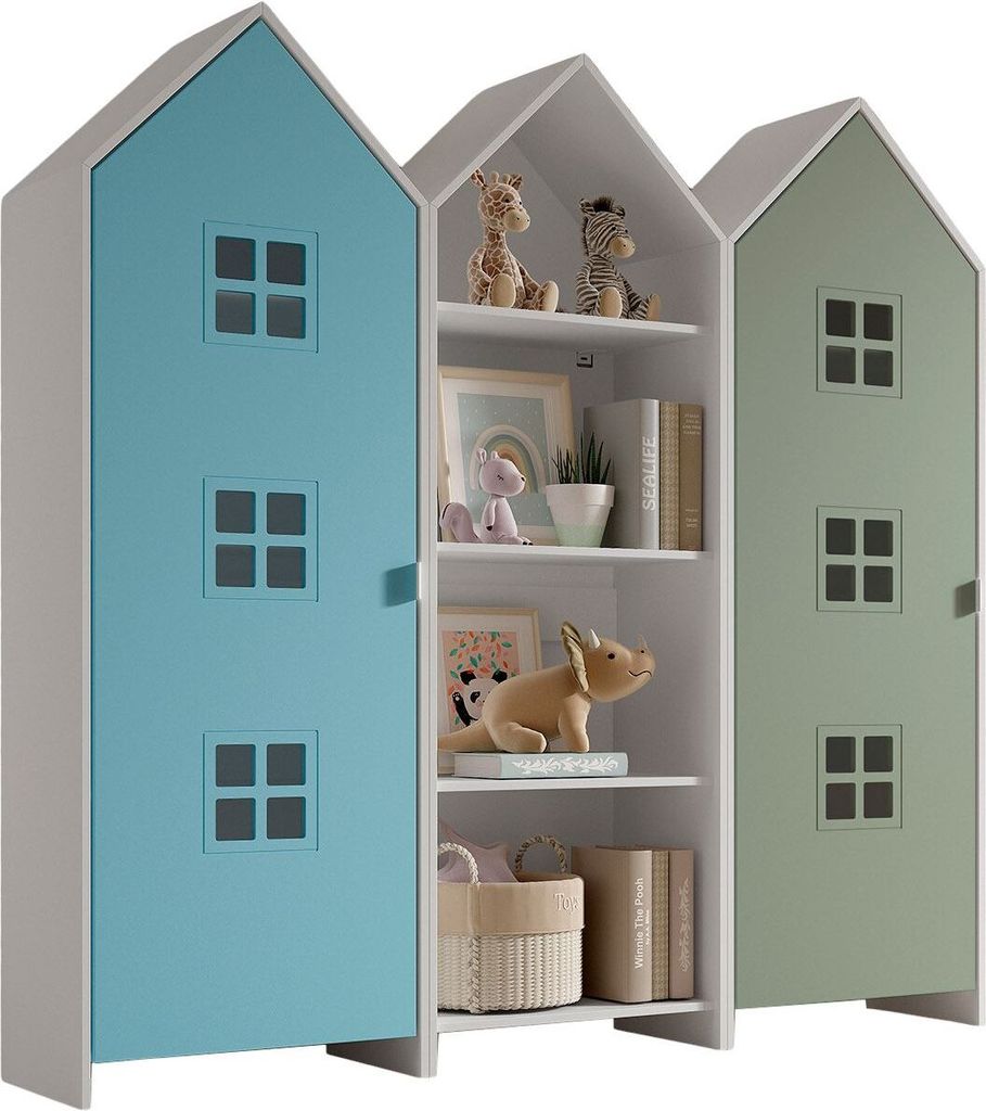 Regalschrank Set Kania 173x37x171 Standregal MDF Weiß /Bunt