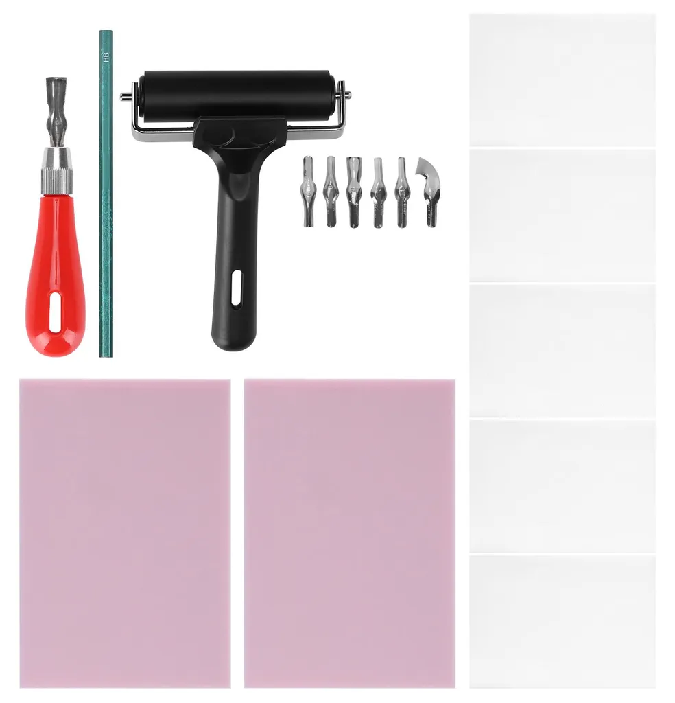 Kit Gravure sur Caoutchouc Complet avec 5 Gouges et Blocs Linogravure