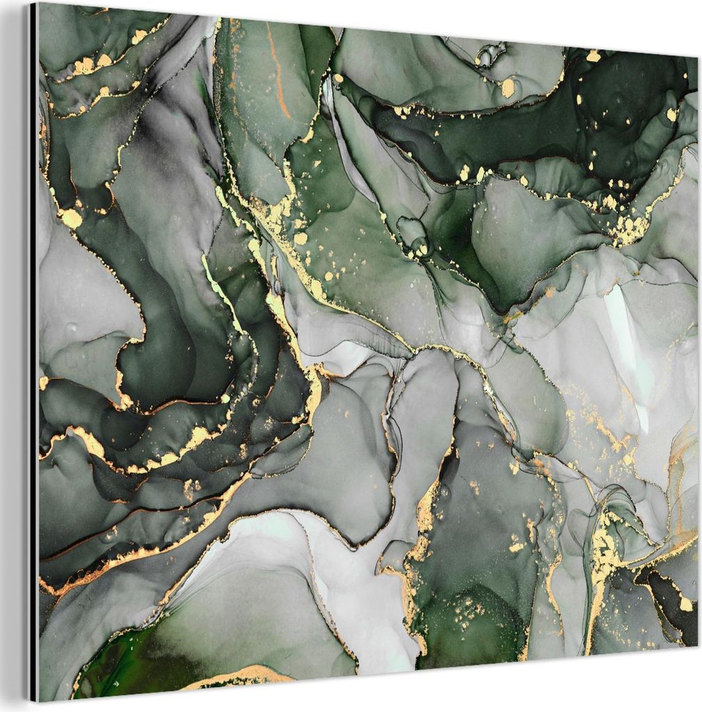 MuchoWow Wanddekoration Metall Metallbild Wandkunst 80x60 cm Luxus - Marmor - Grün MuchoWow Aluminium Gemälde - Alubild