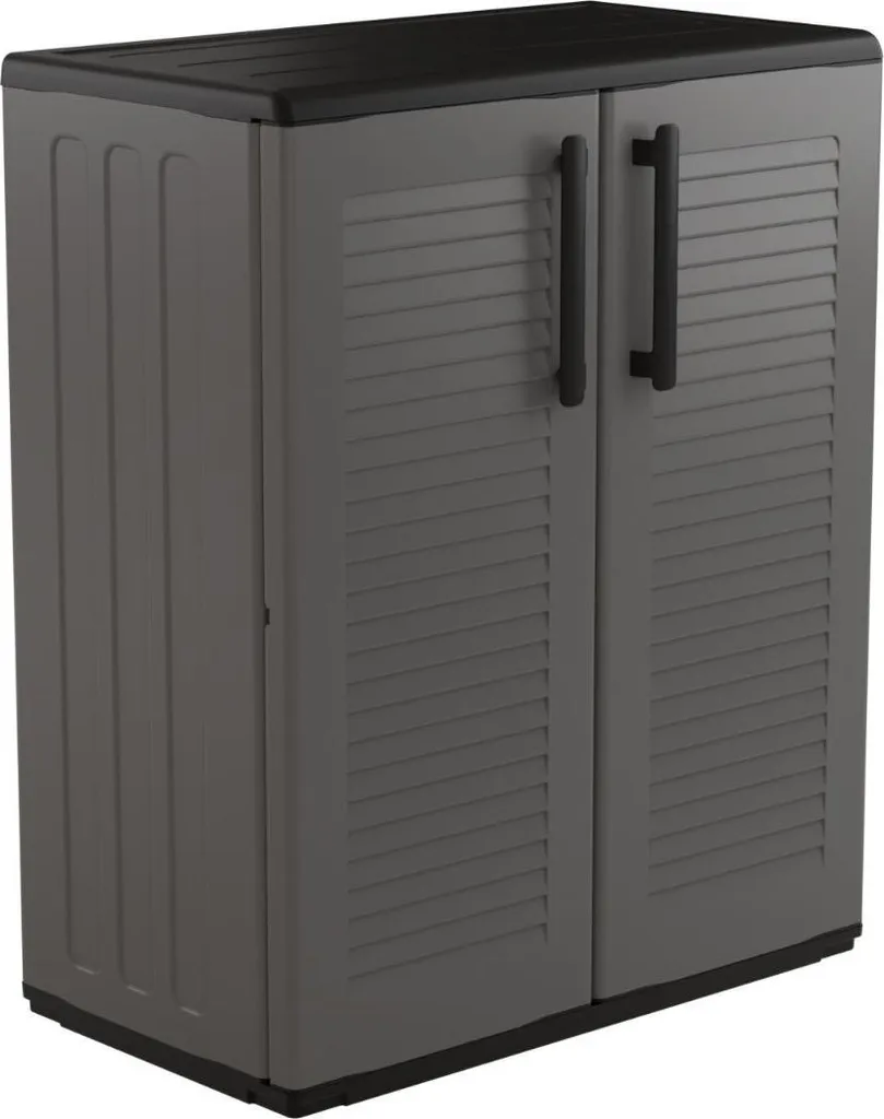 Petit meuble de rangement bas gris 2 portes pour garage et atelier