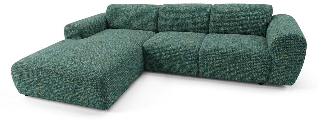 Sofiland GIN Ecksofa L-Form 310x192 cm Ottomane Links Strukturstoff Dunkelgrün