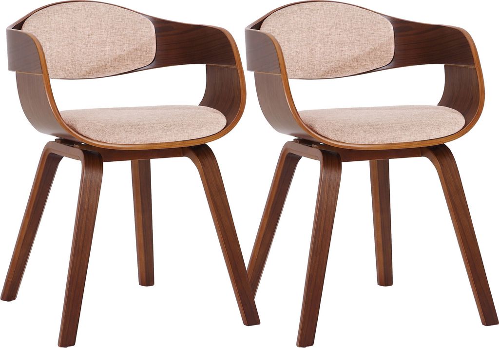 DELUKE 2er Set Stühle LONDON Stoff - 73x49x46cm, Walnuss/Creme | Stoff | Holz Gestell | Konferenzstuhl Wartezimmerstuhl